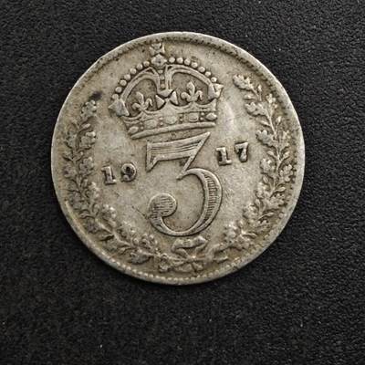 【淘币小摊】实时拍第八百二十七拍   散币场   满百包邮可预留二周 每周一统一发货   - 英国1917年乔治五世3便士银币