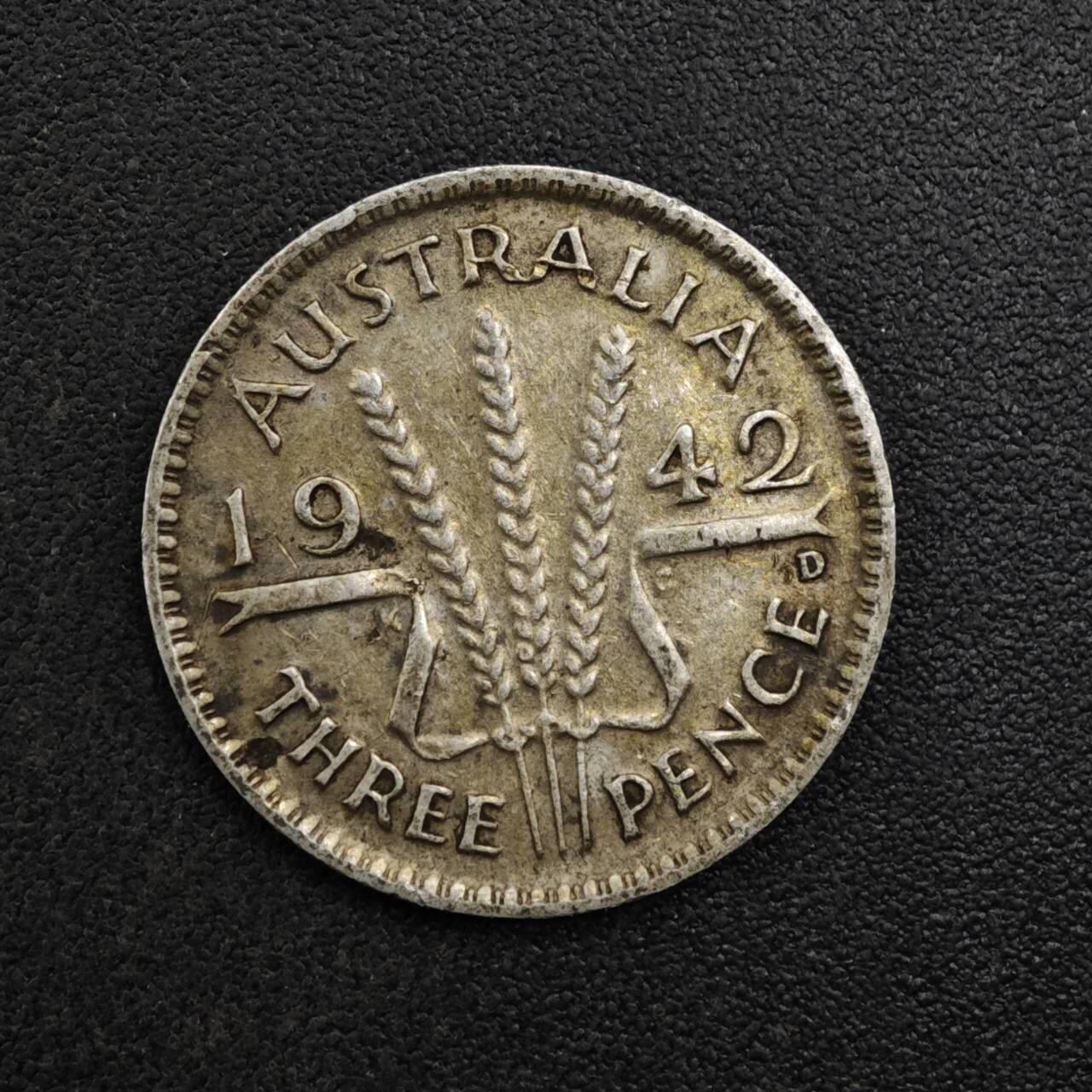 【淘币小摊】实时拍第八百二十七拍   散币场   满百包邮可预留二周 每周一统一发货   澳大利亚1942年乔治六世3便士银币