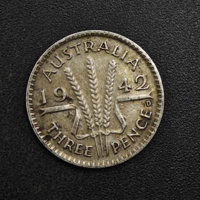 【淘币小摊】实时拍第八百二十七拍   散币场   满百包邮可预留二周 每周一统一发货   - 澳大利亚1942年乔治六世3便士银币