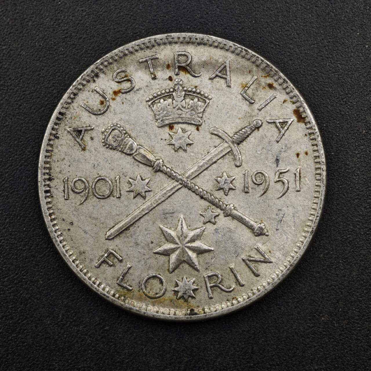 【淘币小摊】实时拍第八百二十七拍   散币场   满百包邮可预留二周 每周一统一发货   澳大利亚1951年乔治六世弗洛林银币