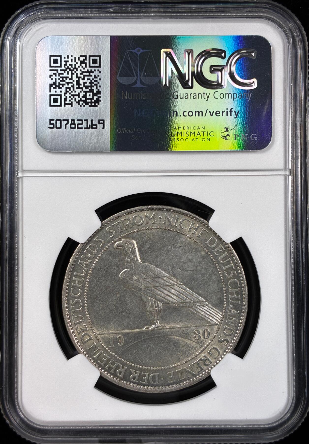 【雨安】【直播拍卖】【世界币章121期-评级币】2025-12-20 周六 19:30 保真 [评级德国] Germany 德国 魏玛 5马克 KM#71 莱茵兰鹰桥 1930年  NGC-UNC