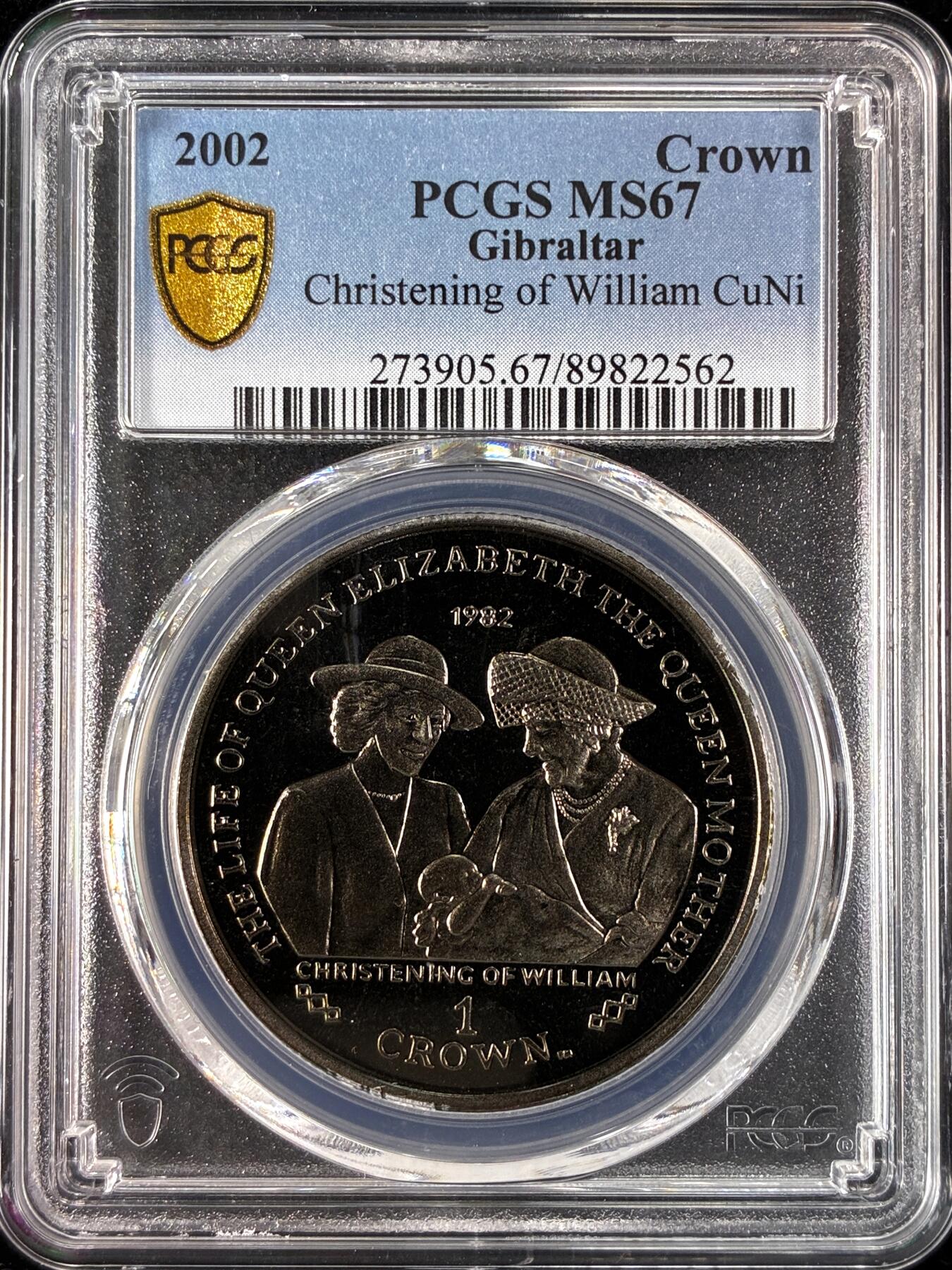 【雨安】【直播拍卖】【世界币章121期-评级币】2025-12-20 周六 19:30 保真 [评级现代] Gibraltar 直布罗陀 1克朗 2002年 威廉受洗  PCGS-MS67