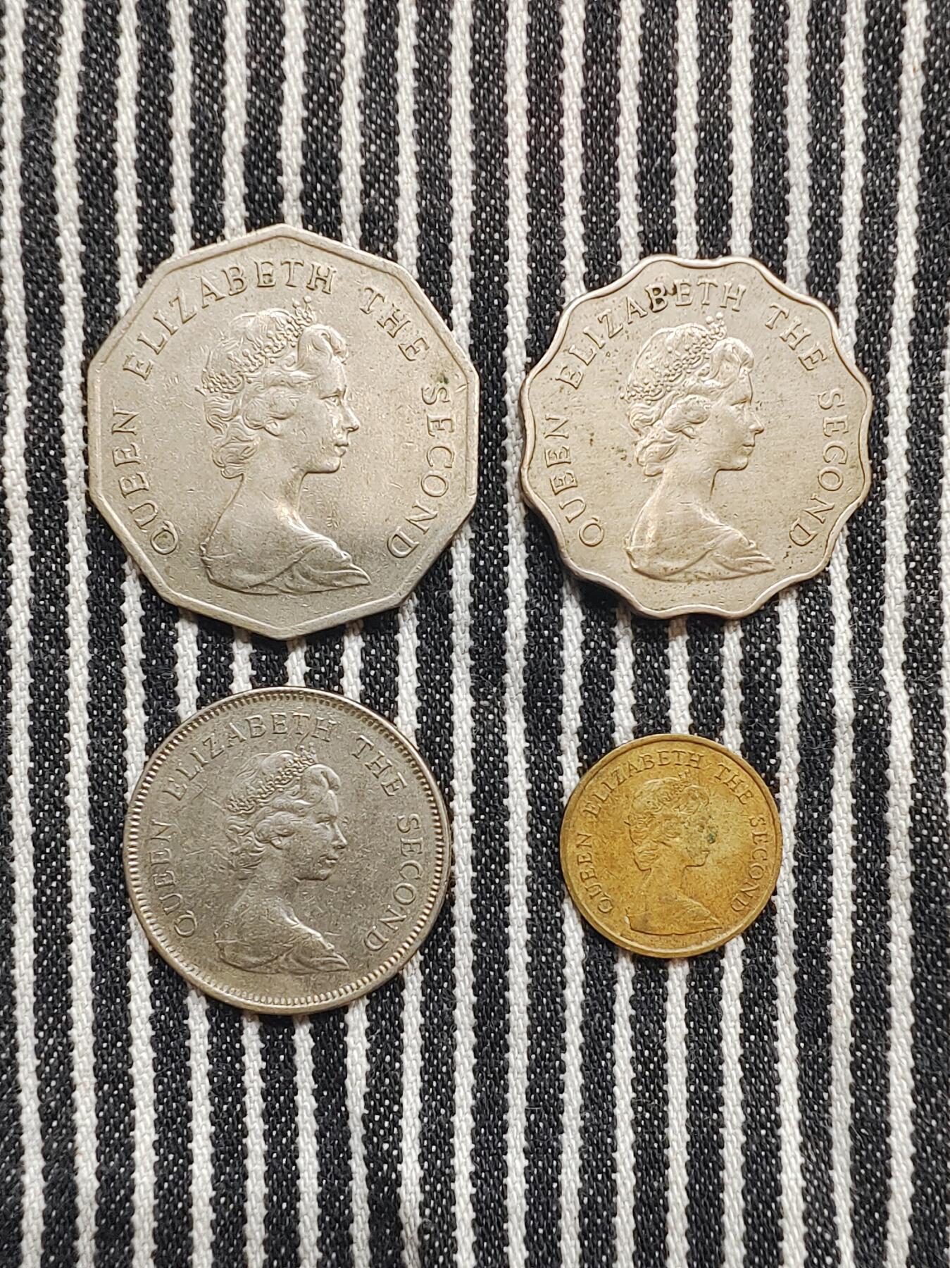 香港英国殖民时期1976年5元/1975年2元/1979年1元/1972年1毫硬币4枚一组 香港硬币 铜币 镍币 收藏