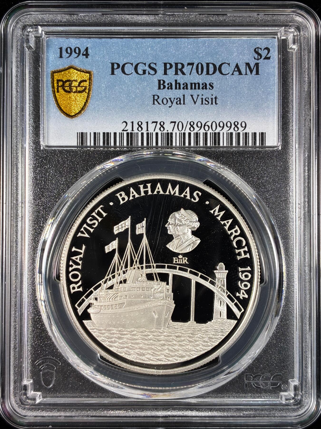 【雨安】【直播拍卖】【世界币章121期-评级币】2025-12-20 周六 19:30 保真 [评级现代] Bahamas 巴哈马 2元 1994年 皇室访问 PCGS-PR70DCAM 精制