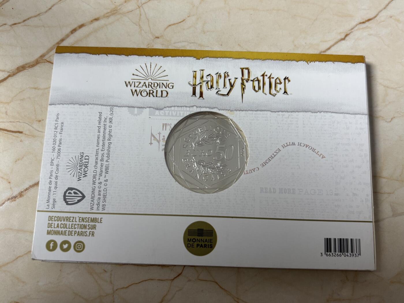 第186期拍卖 法国2021年哈利波特系列分拣帽50欧元彩色纪念银币，41克，900银