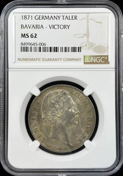 【雨安】【直播拍卖】【世界币章121期-评级币】2025-12-20 周六 19:30 保真 - [评级德国] Germany 德国 德意志 1泰勒 Bavaria巴伐利亚 Thun.107 KM#0889 (1871) 普法战争 1871年  NGC-MS62