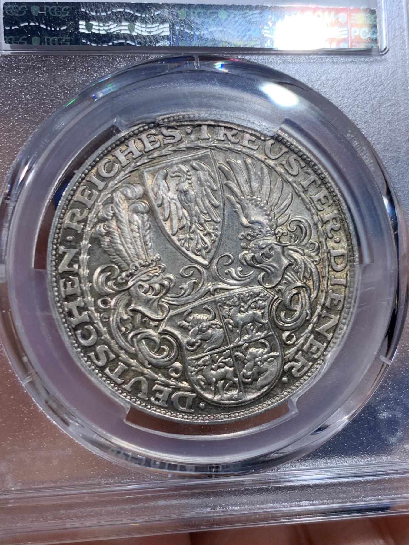 《竞宝斋》第447场 周日，周一，2场连拍 （全场包邮） PCGS SP65 德国1927年兴登堡80大寿d版五马克银质币型章 亚军分