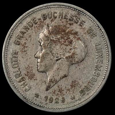 修遠堂世界钱币第九十七期 - 1929 年卢森堡5法郎银币 夏洛特女大公头像 8g，含银62.5%
