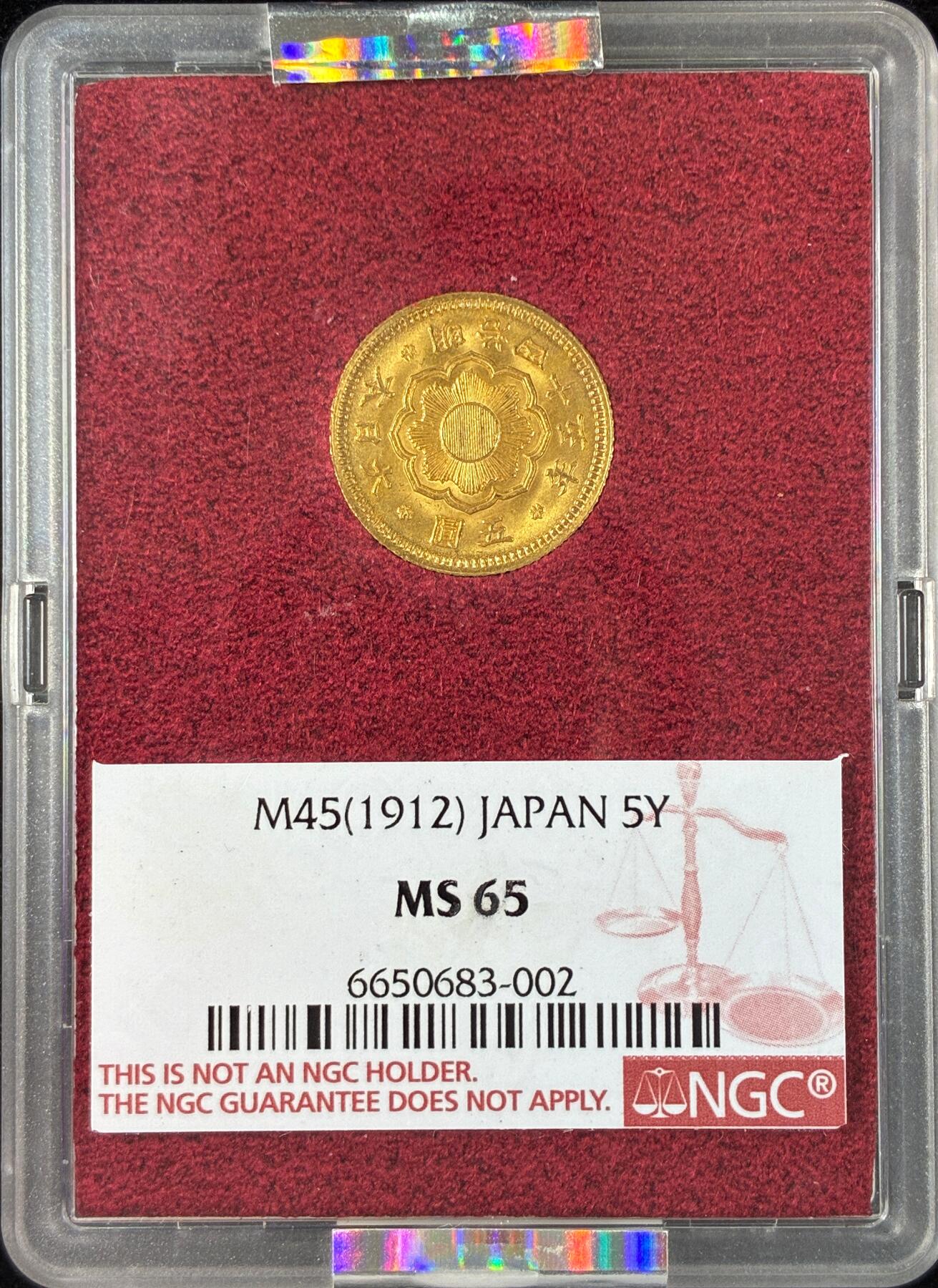 【雨安】【直播拍卖】【世界币章121期-评级币】2025-12-20 周六 19:30 保真 [金币] Japan 日本 5元 明治45年 五圆 明治四十五年  NGC-MS65