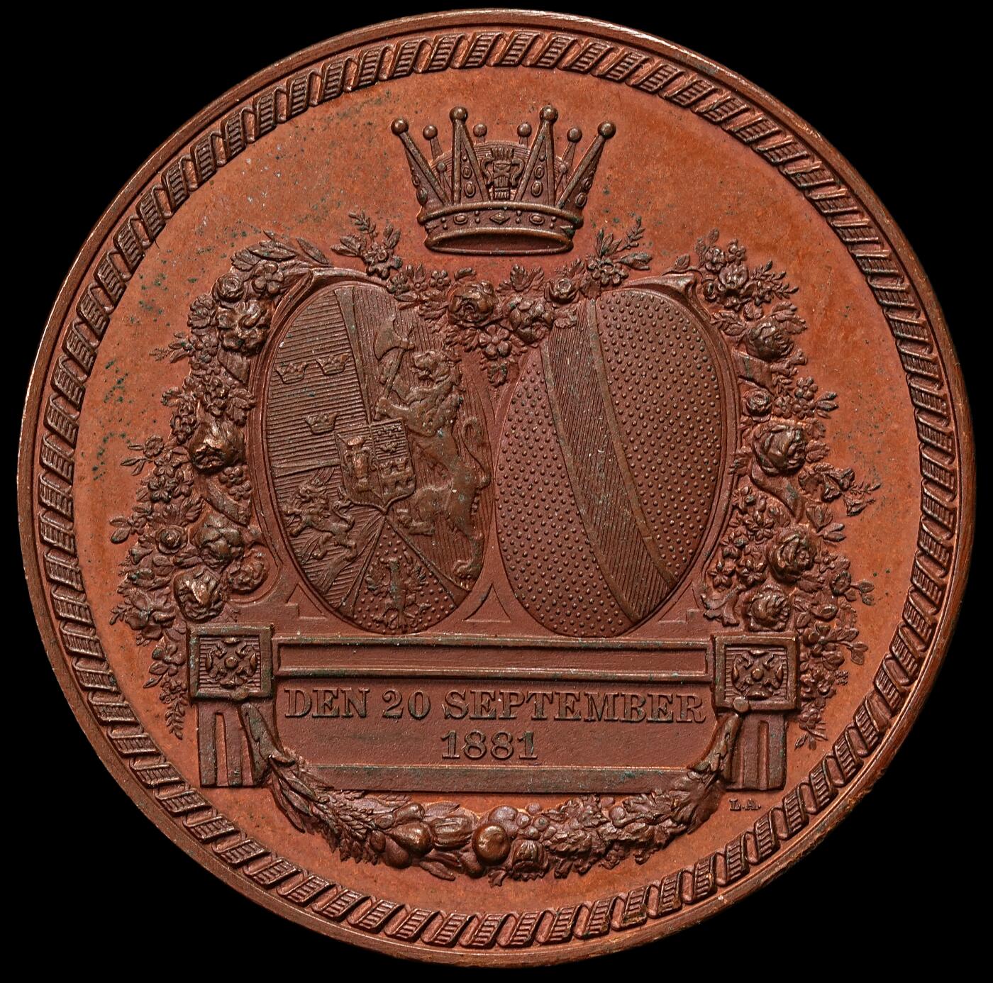 修遠堂世界钱币第九十七期 1881 年瑞典与巴登皇室婚礼纪念铜章 44.38mm，34.89g