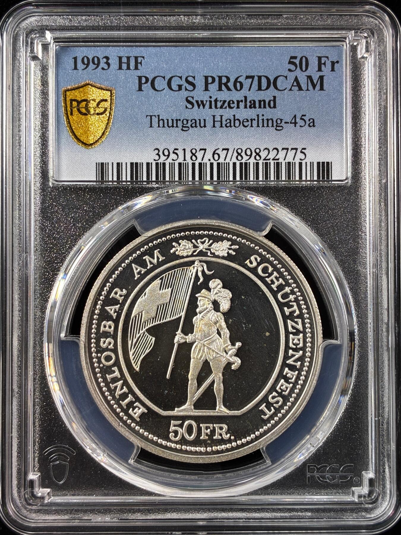 【雨安】【直播拍卖】【世界币章121期-评级币】2025-12-20 周六 19:30 保真 [评级现代] Switzerland 瑞士 50法郎 1993年 图尔高射击节 PCGS-PR67DCAM 精制
