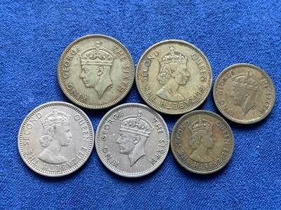 《竞宝斋》第447场 周日，周一，2场连拍 （全场包邮） - 六枚一组 香港、英属马来亚和婆罗洲钱币