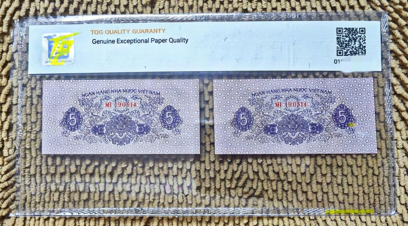 12月13日 🌏全球币章 稀品：1975年 越南 5枢 全同号 TQG-66