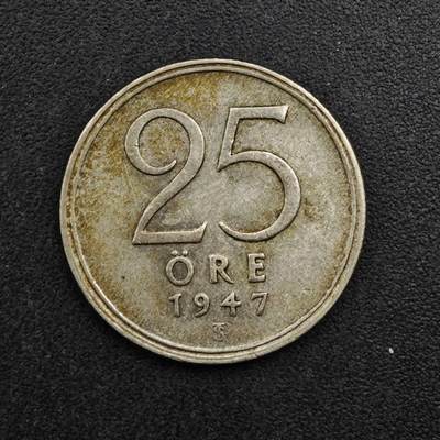【淘币小摊】实时拍第八百二十七拍   散币场   满百包邮可预留二周 每周一统一发货   - 瑞典1947年25欧尔银币