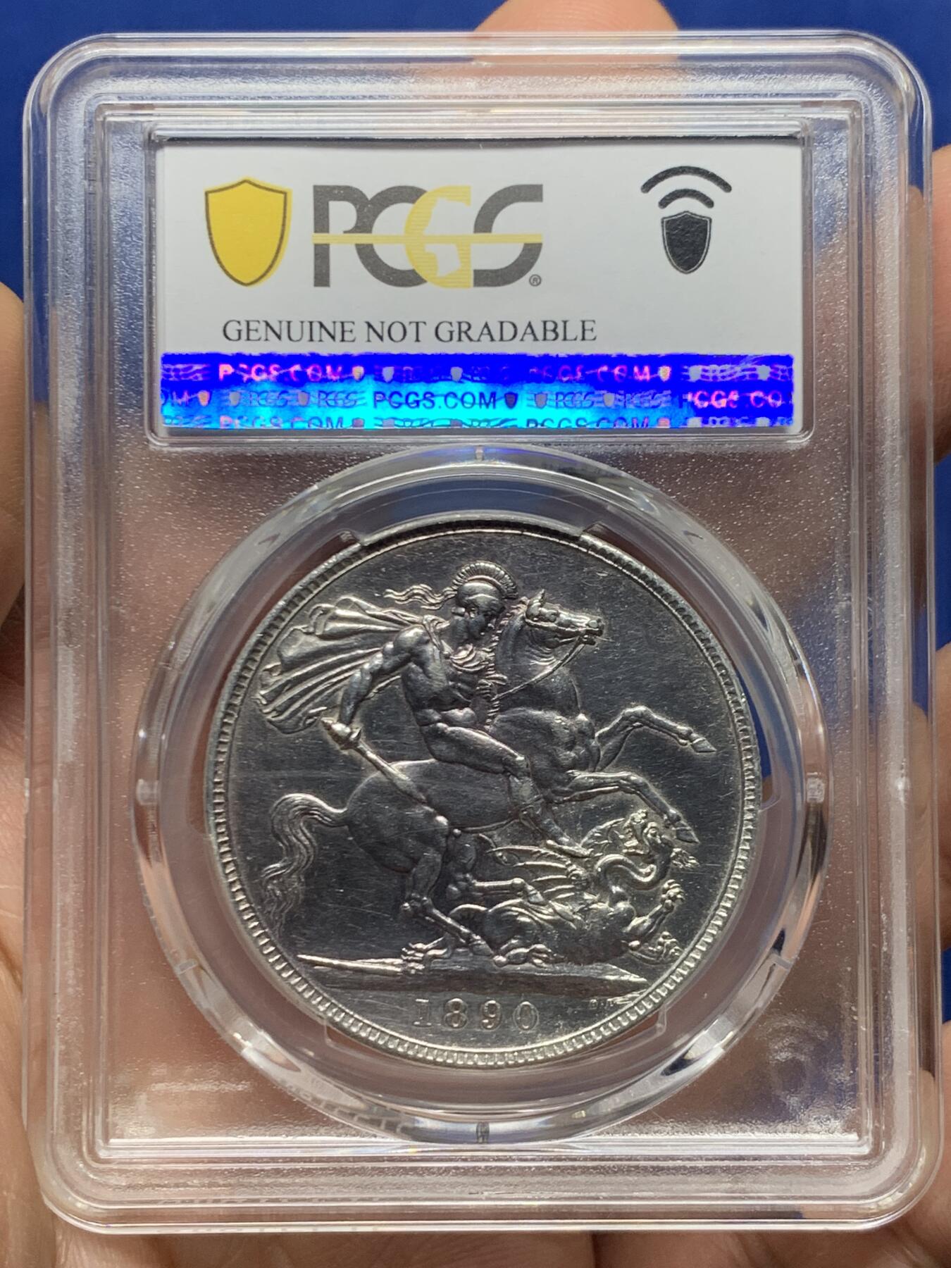 《竞宝斋》第447场 周日，周一，2场连拍 （全场包邮） PCGS AUD 英国1890年维多利亚高冠马剑银币