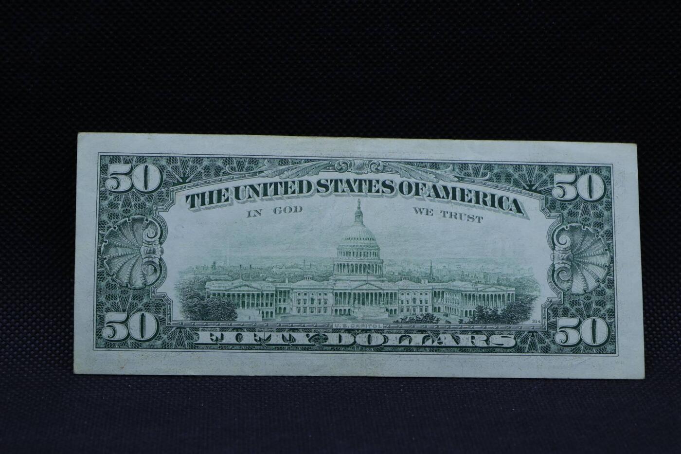 【淘币小摊】限时拍第八百三十拍  散币纸币邮票场  满百包邮可预留两周  周一统一发货   美国1993年50美元【有折】