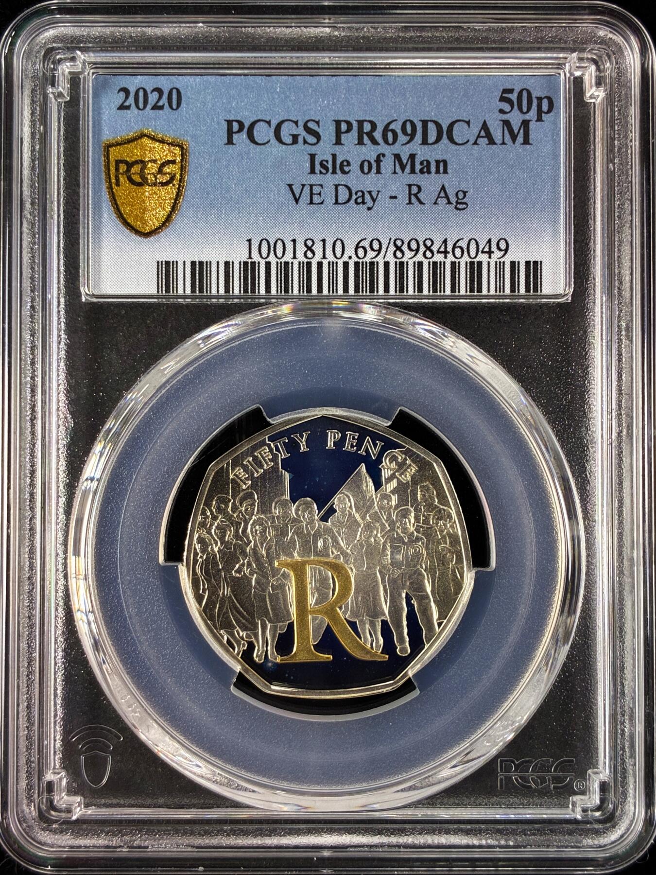【雨安】【直播拍卖】【世界币章121期-评级币】2025-12-20 周六 19:30 保真 [评级现代] Isle of Man 马恩岛 50便士 2020年 VE-Day PCGS-PR69DCAM 精制