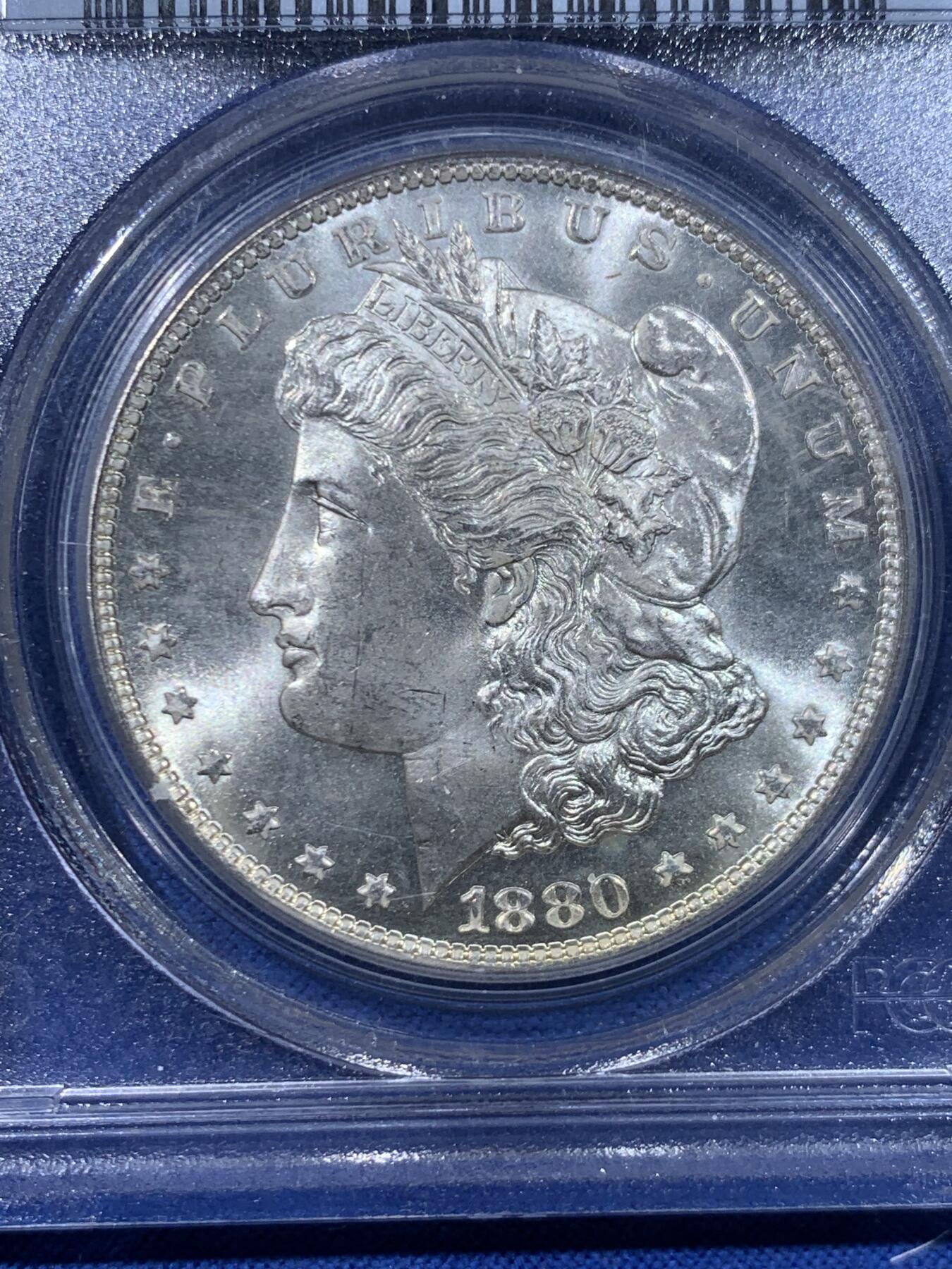 《竞宝斋》第447场 周日，周一，2场连拍 （全场包邮） PCGS MS65 美国 1880-S 摩根 1美元银币