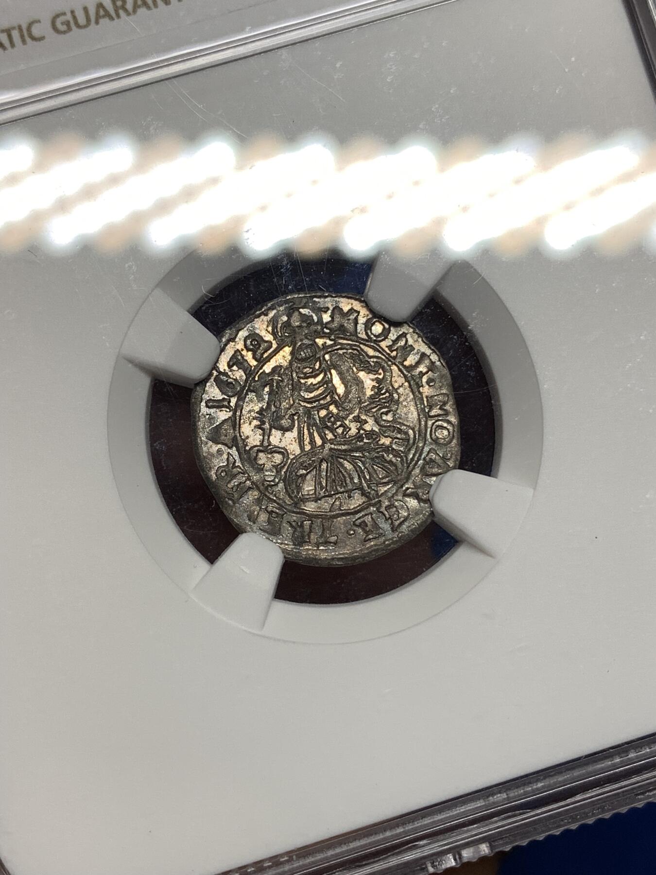 《竞宝斋》第447场 周日，周一，2场连拍 （全场包邮） NGC AU55 神圣罗马帝国 特里尔主教区 1672年 4芬尼 银币 打制精美 细节良好 稀少品种