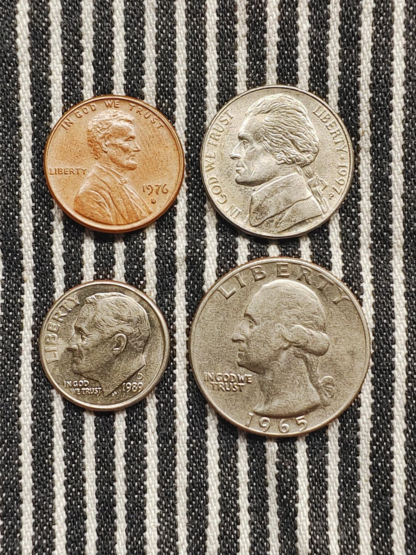 美国林肯1美分 杰佛逊5美分 罗斯福10美分 华盛顿25美分 铜币 镍币4枚一套 分币 硬币 收藏