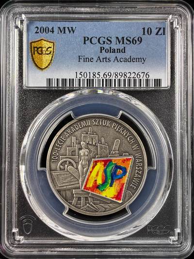 【雨安】【直播拍卖】【世界币章121期-评级币】2025-12-20 周六 19:30 保真 - [评级现代] Poland 波兰 10兹罗提 2004年 艺术  PCGS-MS69