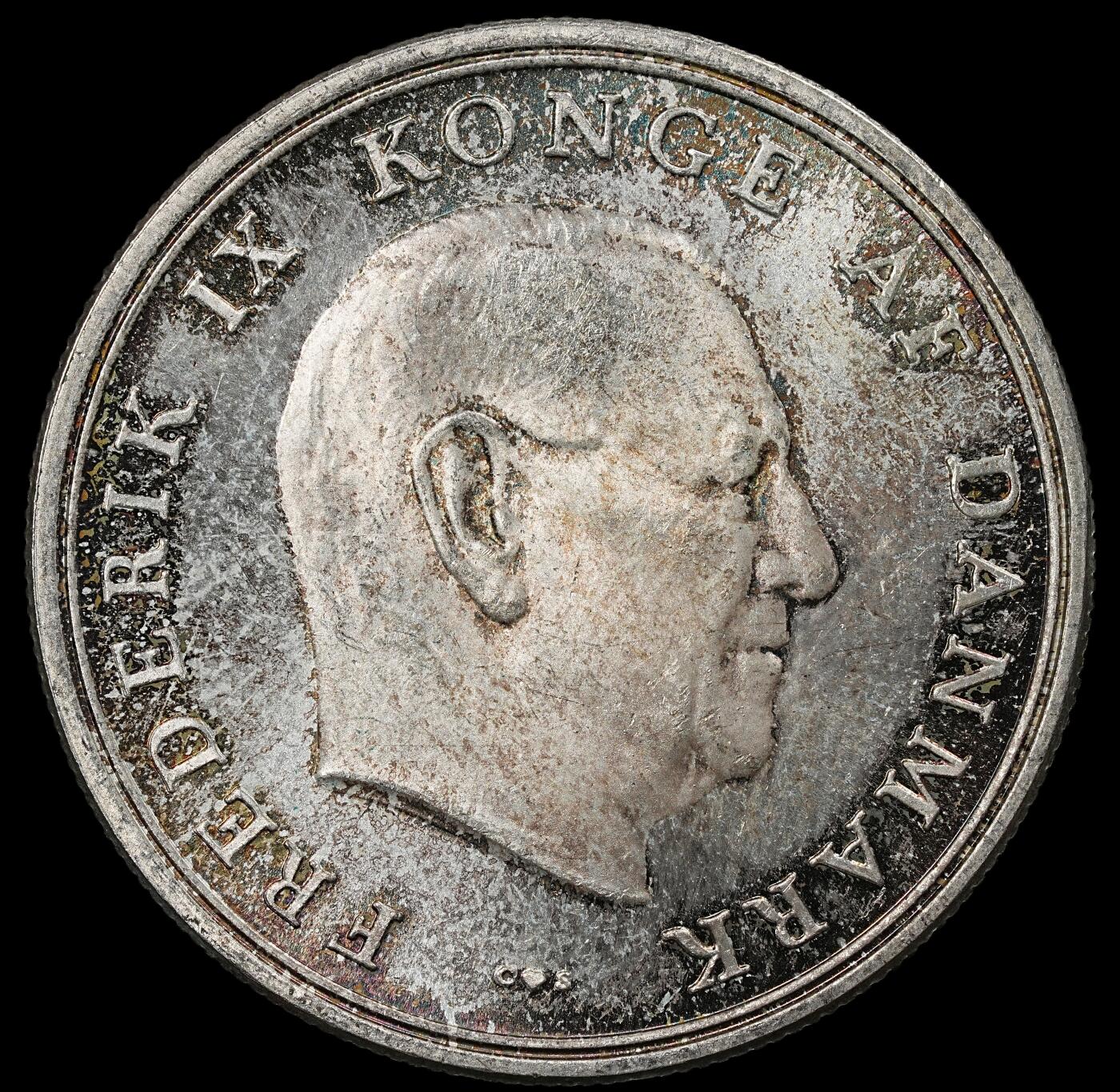 修遠堂世界钱币第九十七期 1964年丹麦弗雷德里克九世之女安妮 - 玛丽公主婚礼纪念 5 克朗银币 17g，含银80%