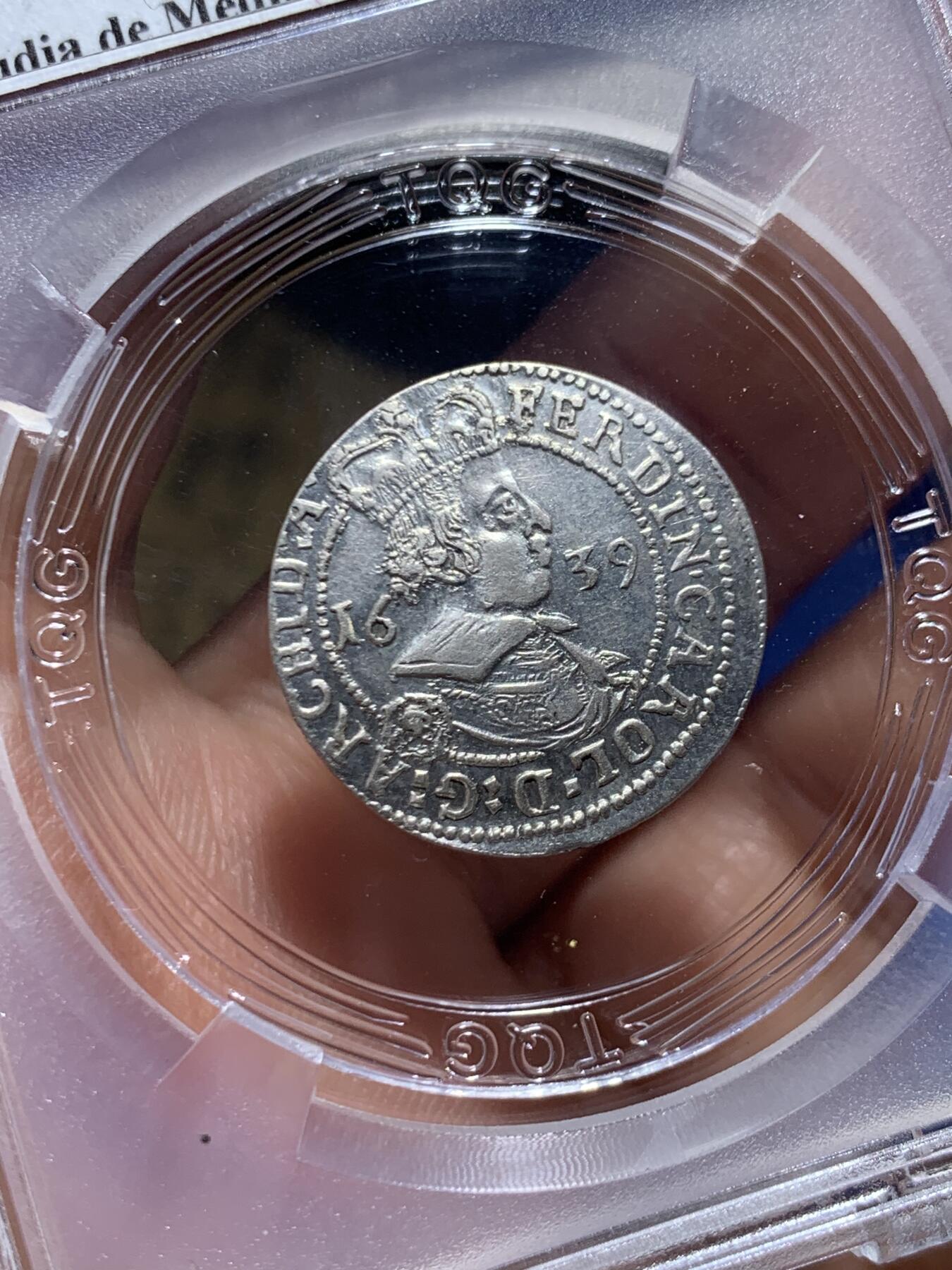 《竞宝斋》第447场 周日，周一，2场连拍 （全场包邮） TQG AU53 神圣罗马帝国 1639年 3克鲁泽银币 币面微弯为打制币常见问题 细节极美 温润转光 神罗币凑品种必备