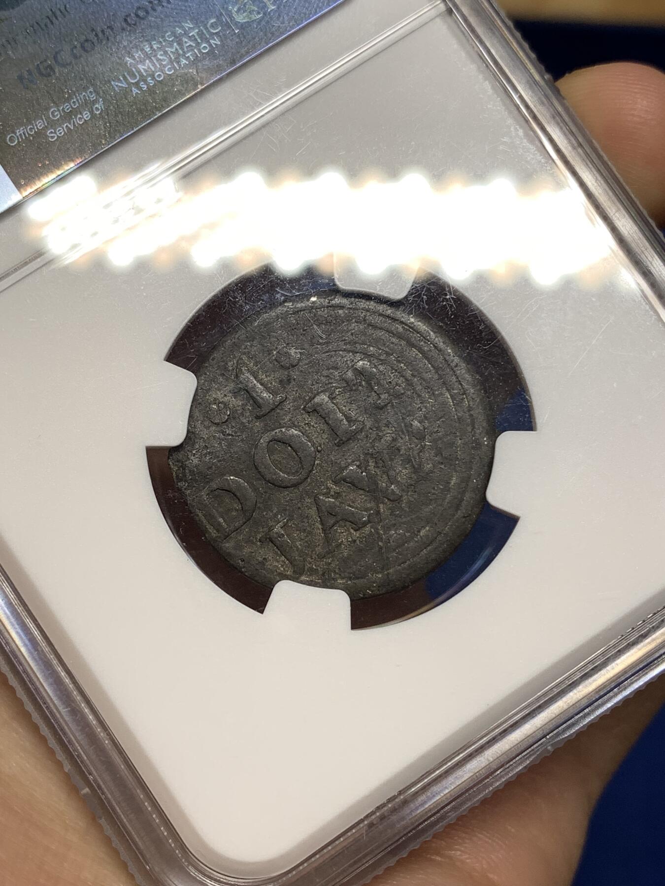 《竞宝斋》第447场 周日，周一，2场连拍 （全场包邮） NGC VFD Java（印度尼西亚国家）1813年1DUIT锡币