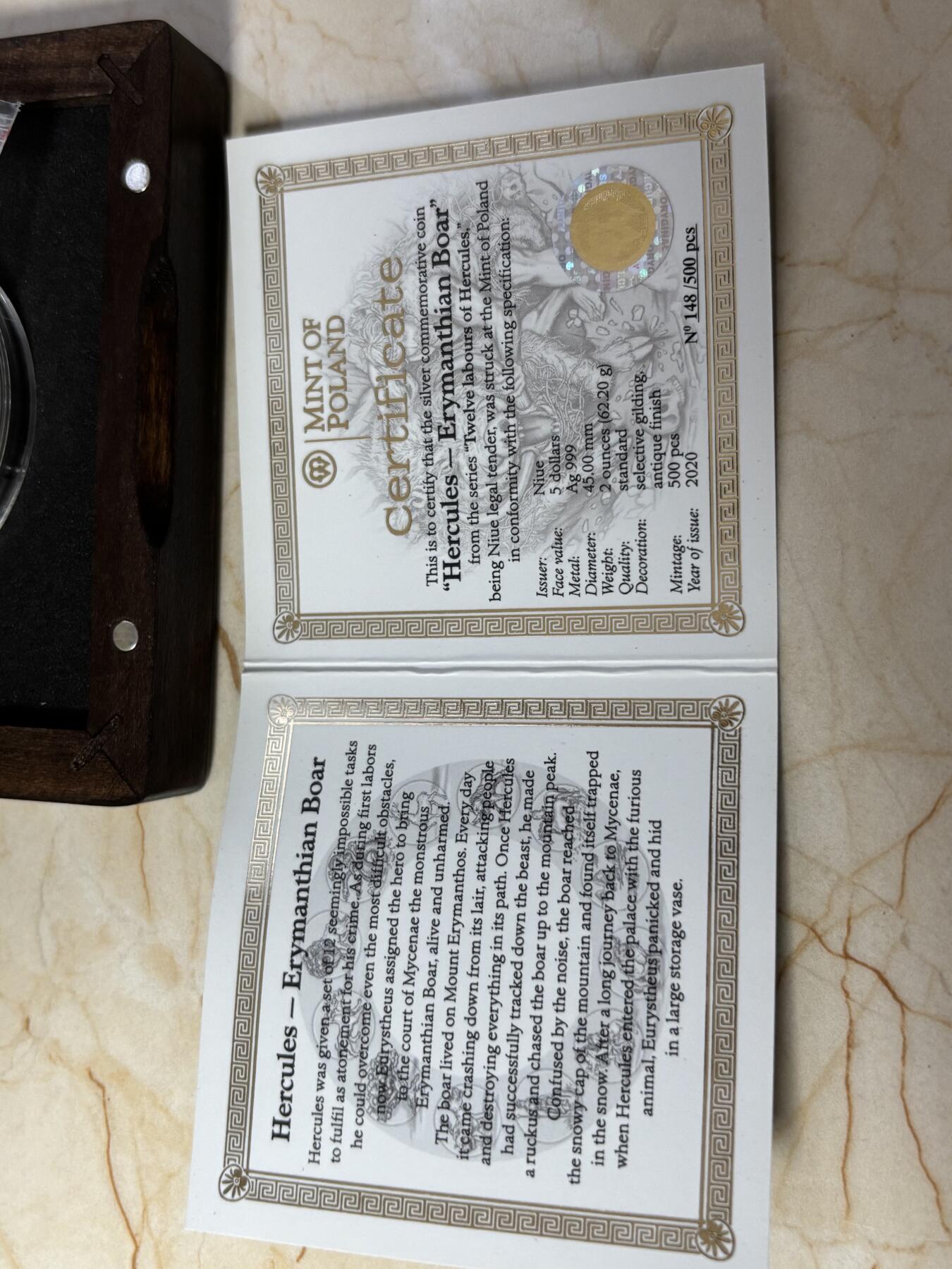 第186期拍卖 纽埃2020年大力神活捉野猪2盎司纪念银币，999银，发行量500枚