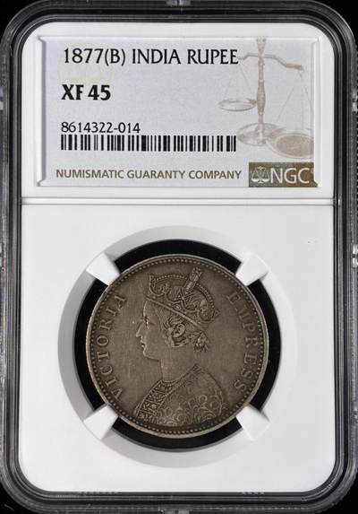 【雨安】【直播拍卖】【世界币章121期-评级币】2025-12-20 周六 19:30 保真 - [评级亚洲] India 英属印度 1卢比 1877年 维多利亚  NGC-XF45
