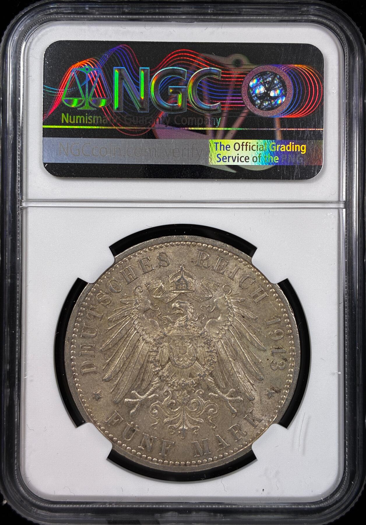 【雨安】【直播拍卖】【世界币章121期-评级币】2025-12-20 周六 19:30 保真 [评级德国] Germany 德国 帝国 J.114 普鲁士 5马克 (1913-1914) 军装 1913年  NGC-MS63