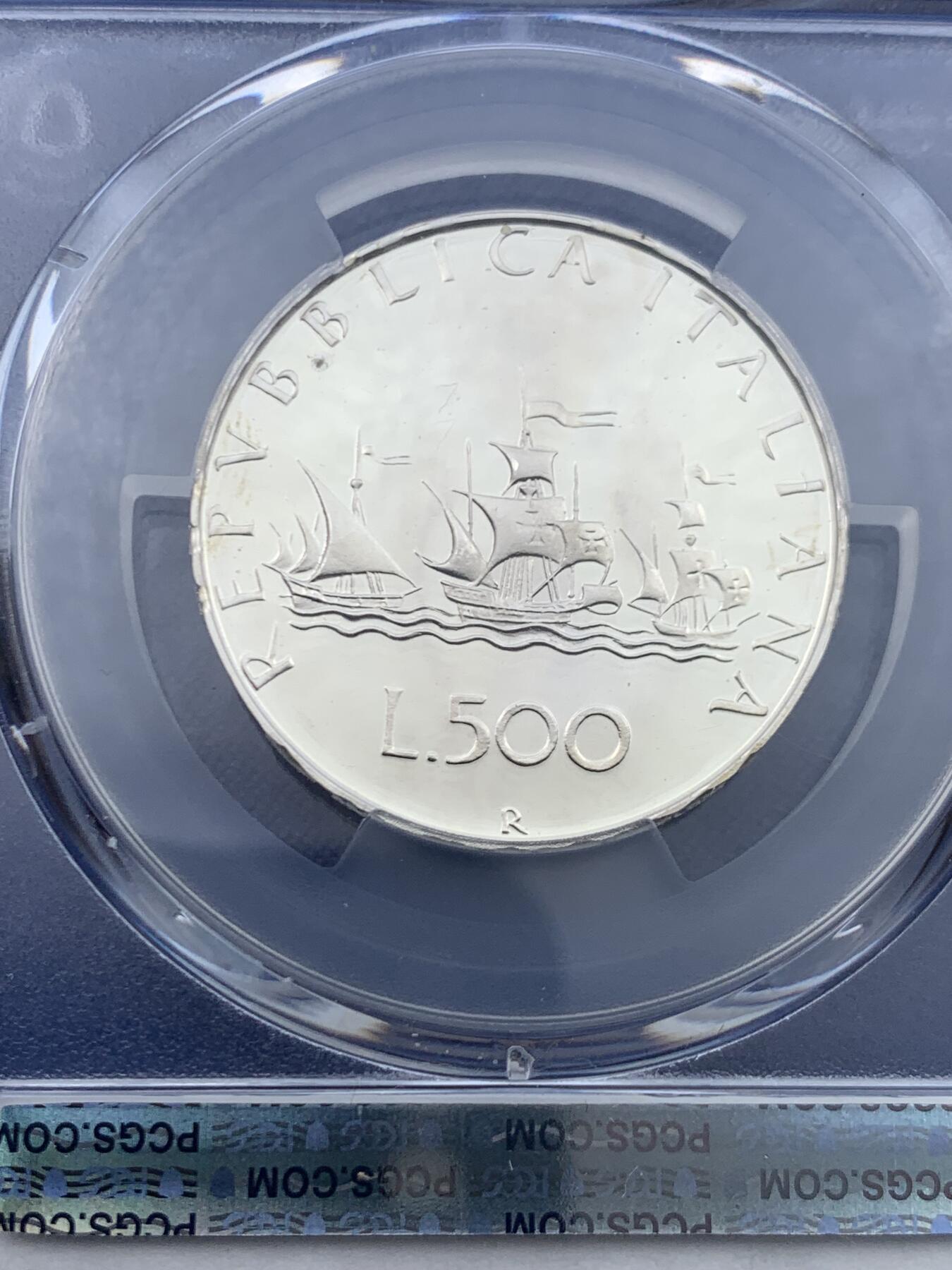 《竞宝斋》第447场 周日，周一，2场连拍 （全场包邮） 亚军分 PCGS PR68DCAM 意大利 1985年 帆船少女 精制500里拉银币 首年发行的精制 镜面光十足