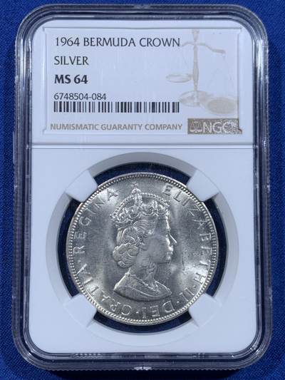 《竞宝斋》第447场 周日，周一，2场连拍 （全场包邮） - NGC MS64 英属百慕大1964年伊丽莎白二世1克朗大银币