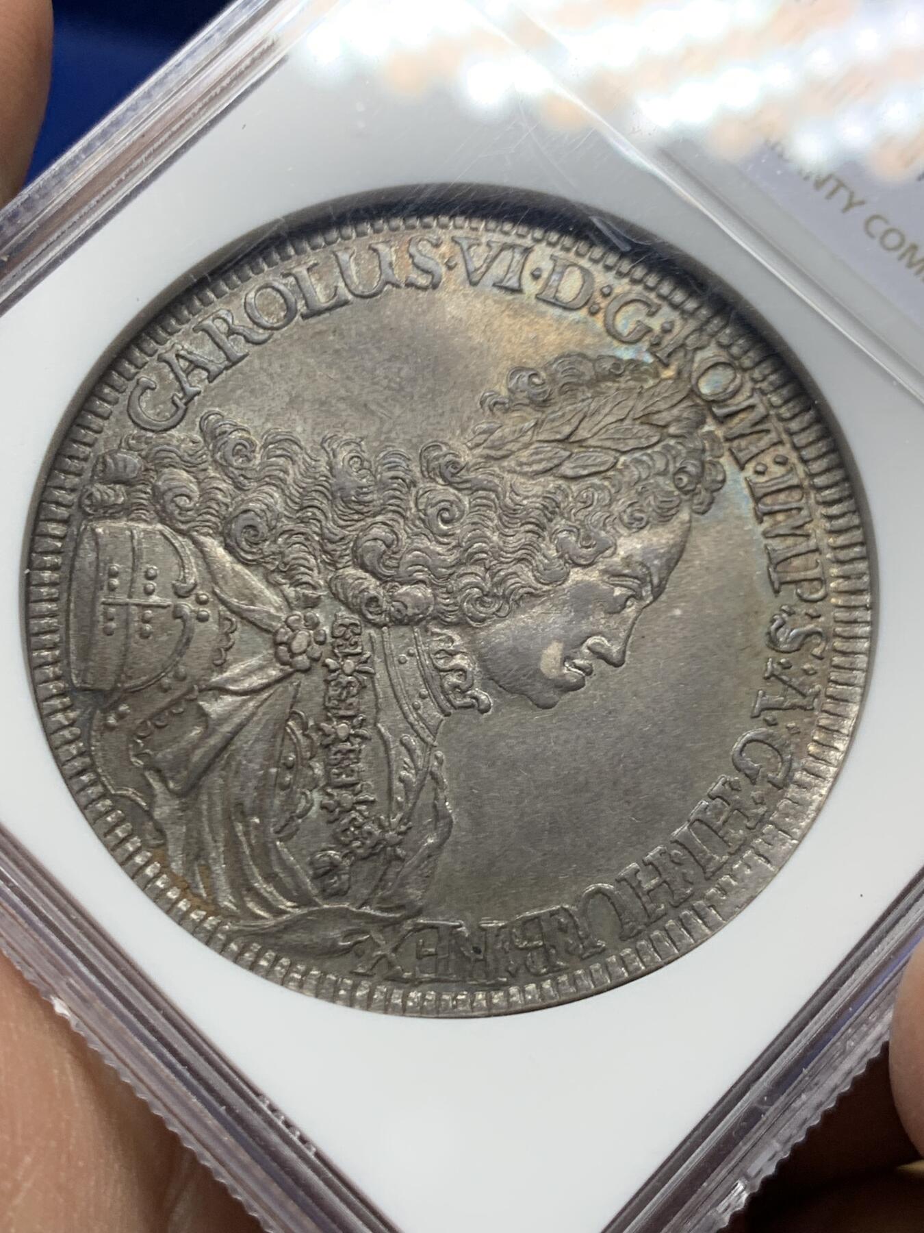 《竞宝斋》第447场 周日，周一，2场连拍 （全场包邮） 亚军分 NGC MS63 神圣罗马帝国 1721年 查理六世 泰勒大银币 原味深包浆 非常舒服的状态