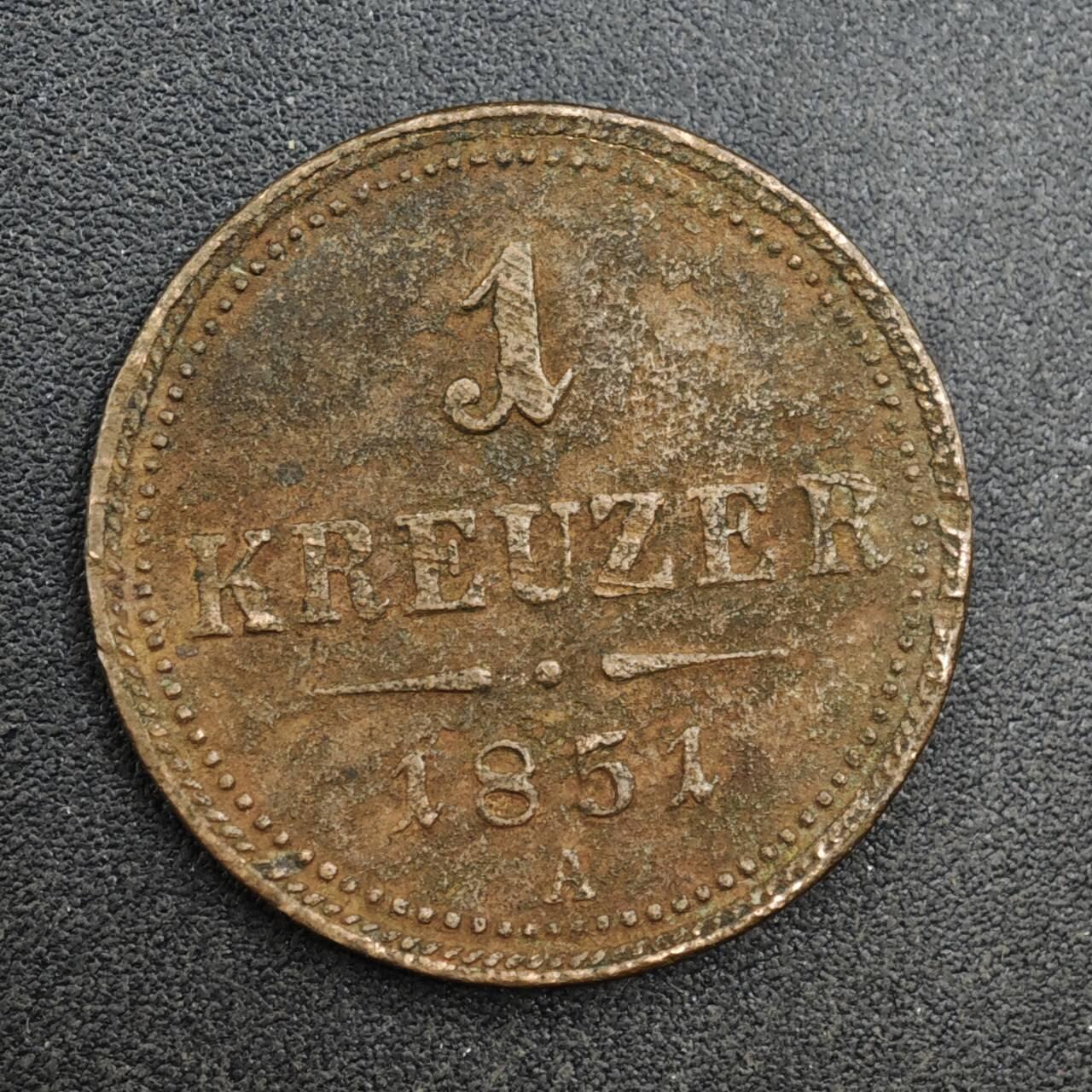 【淘币小摊】实时拍第八百二十七拍   散币场   满百包邮可预留二周 每周一统一发货   奥地利1851年1克鲁泽铜币