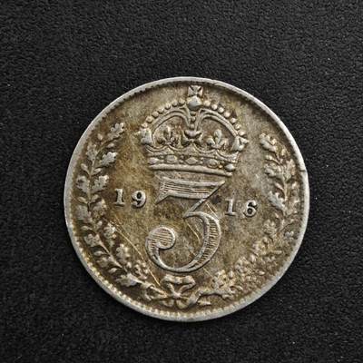 【淘币小摊】实时拍第八百二十七拍   散币场   满百包邮可预留二周 每周一统一发货   - 英国1916年乔治五世3便士银币