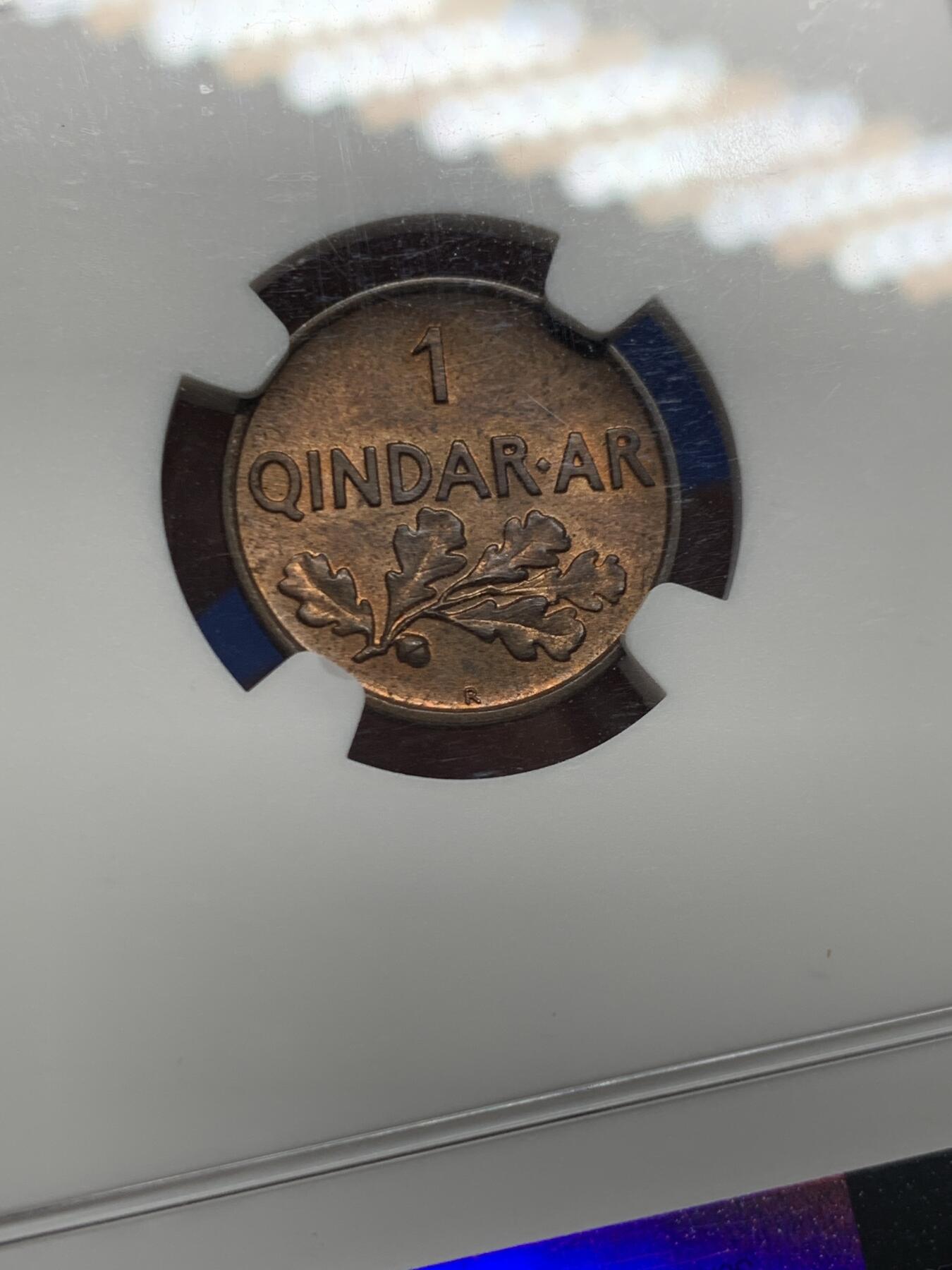 《竞宝斋》第447场 周日，周一，2场连拍 （全场包邮） NGC MS64RB 阿尔巴尼亚 1935年 QINDAR铜币