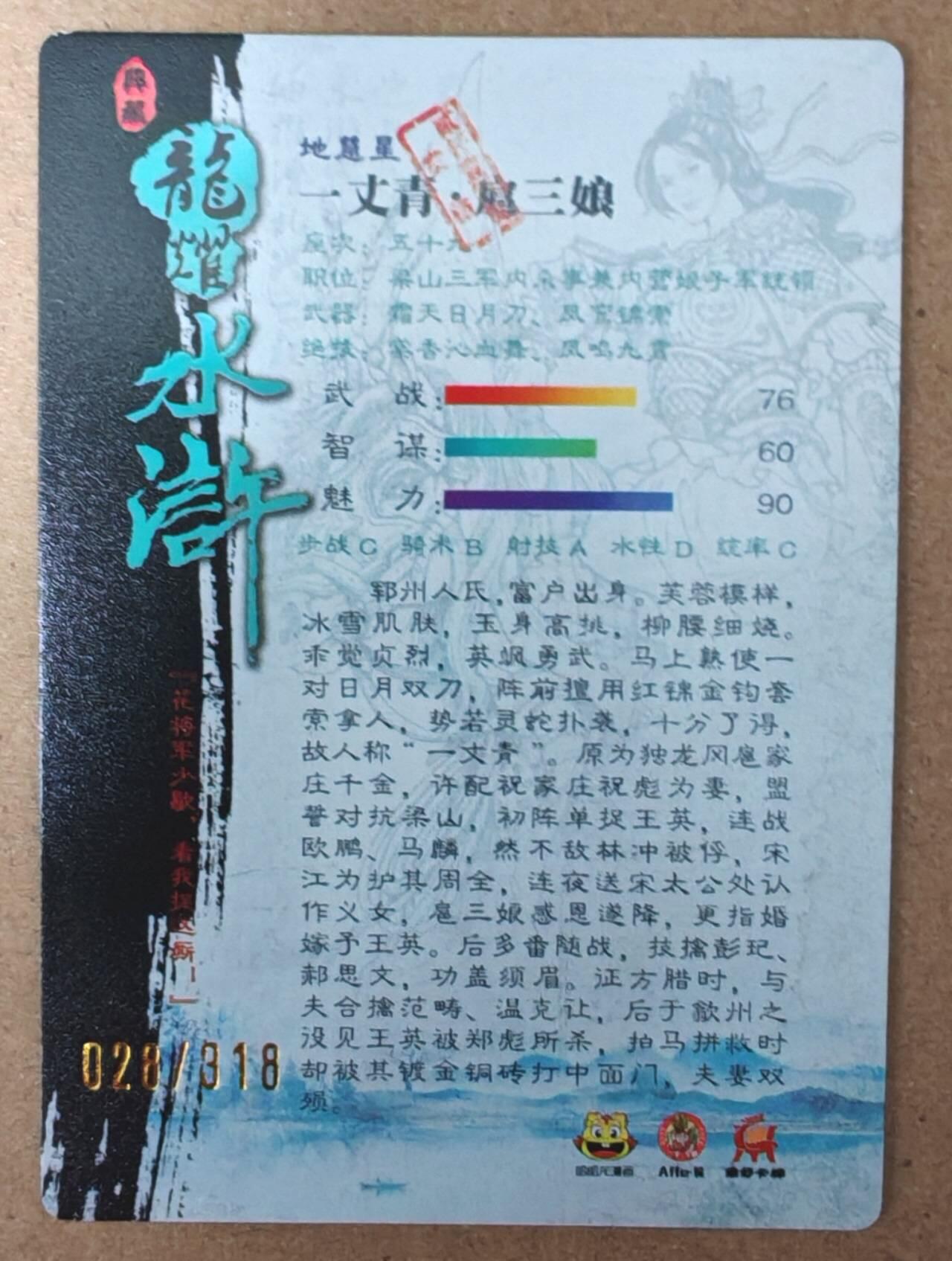 趣卡卡拍No.21期（无佣金免手续费，分享成交有奖） 【光刻】龙耀水浒 一丈青 扈三娘 编号光刻卡