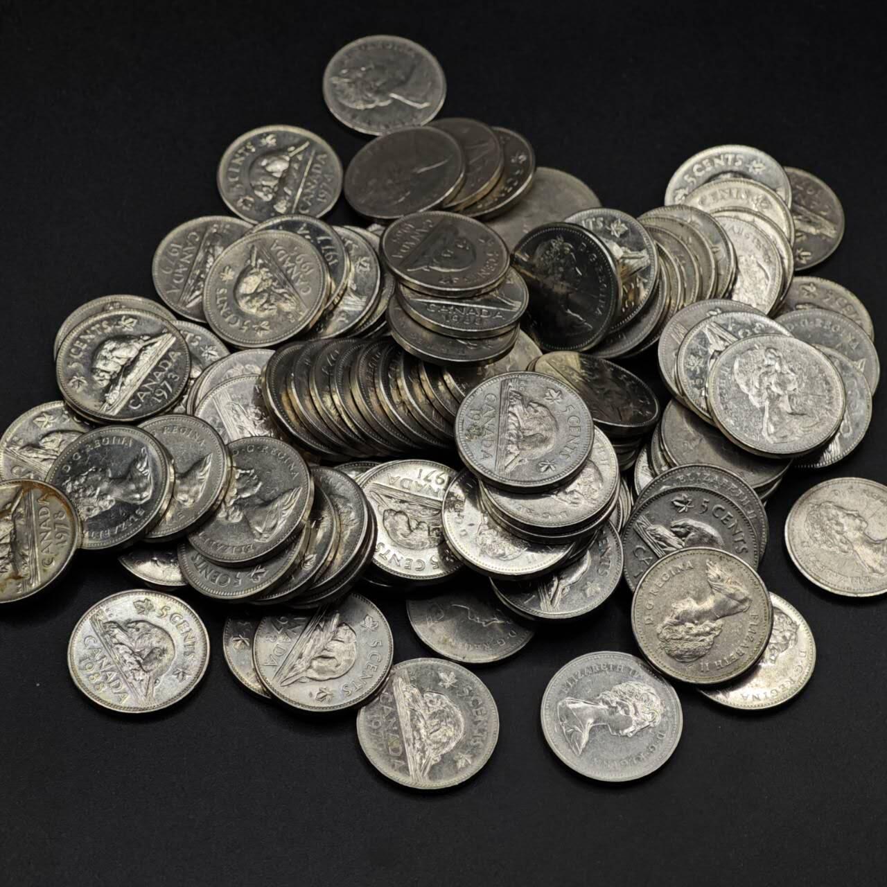 【淘币小摊】实时拍第八百二十七拍   散币场   满百包邮可预留二周 每周一统一发货   加拿大5分镍币100枚