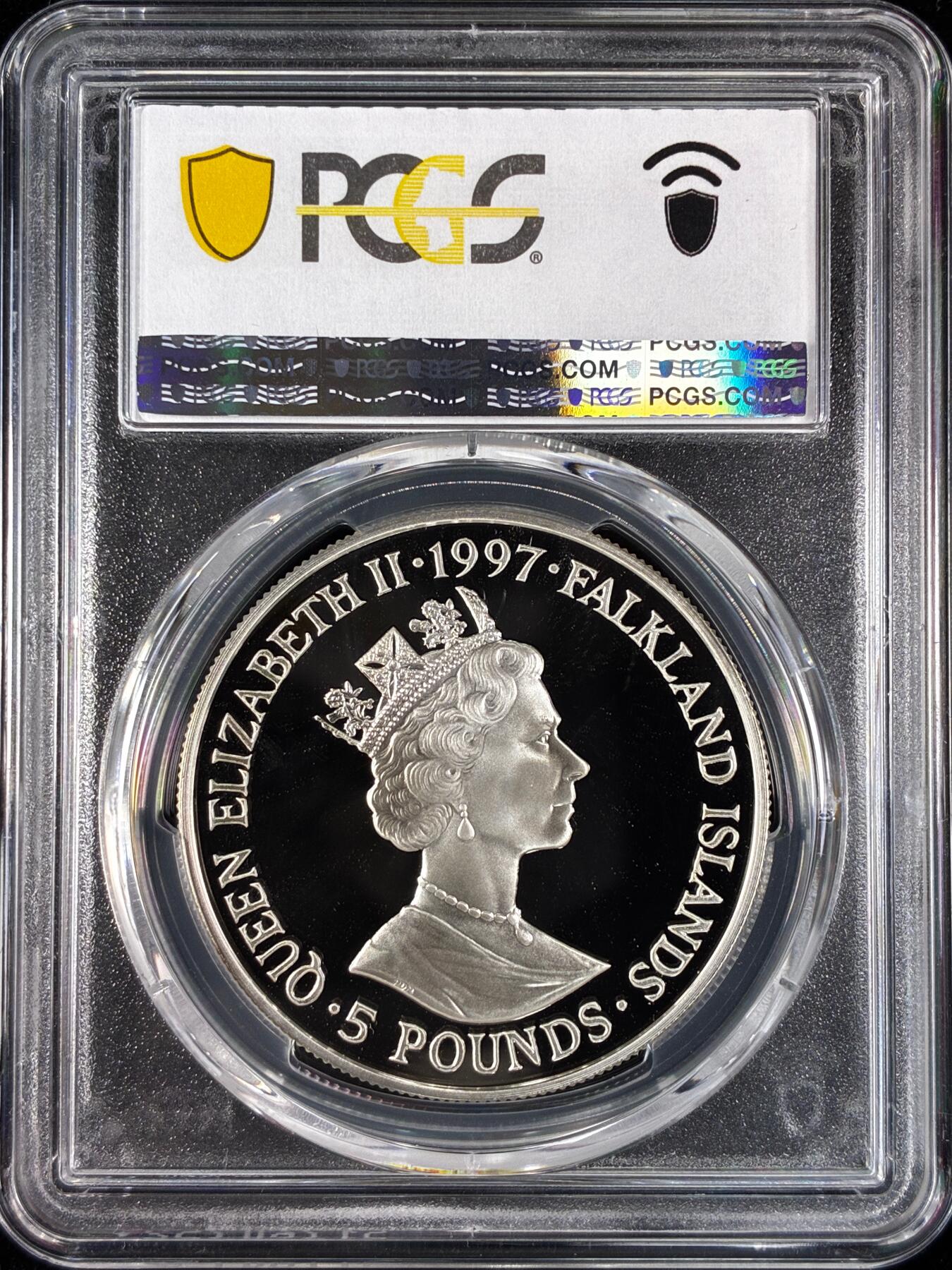 【雨安】【直播拍卖】【世界币章121期-评级币】2025-12-20 周六 19:30 保真 [评级现代] Falkland 福克兰群岛 5镑 1997年 金婚 PCGS-PR70DCAM 精制