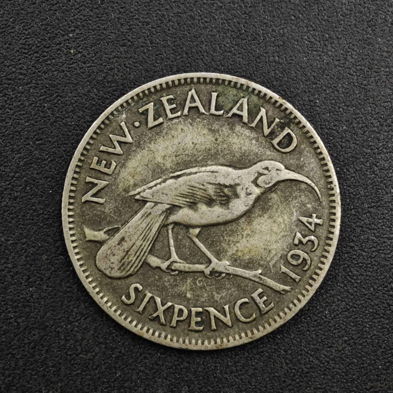 【淘币小摊】实时拍第八百二十七拍   散币场   满百包邮可预留二周 每周一统一发货   新西兰1934乔治五世6便士银币