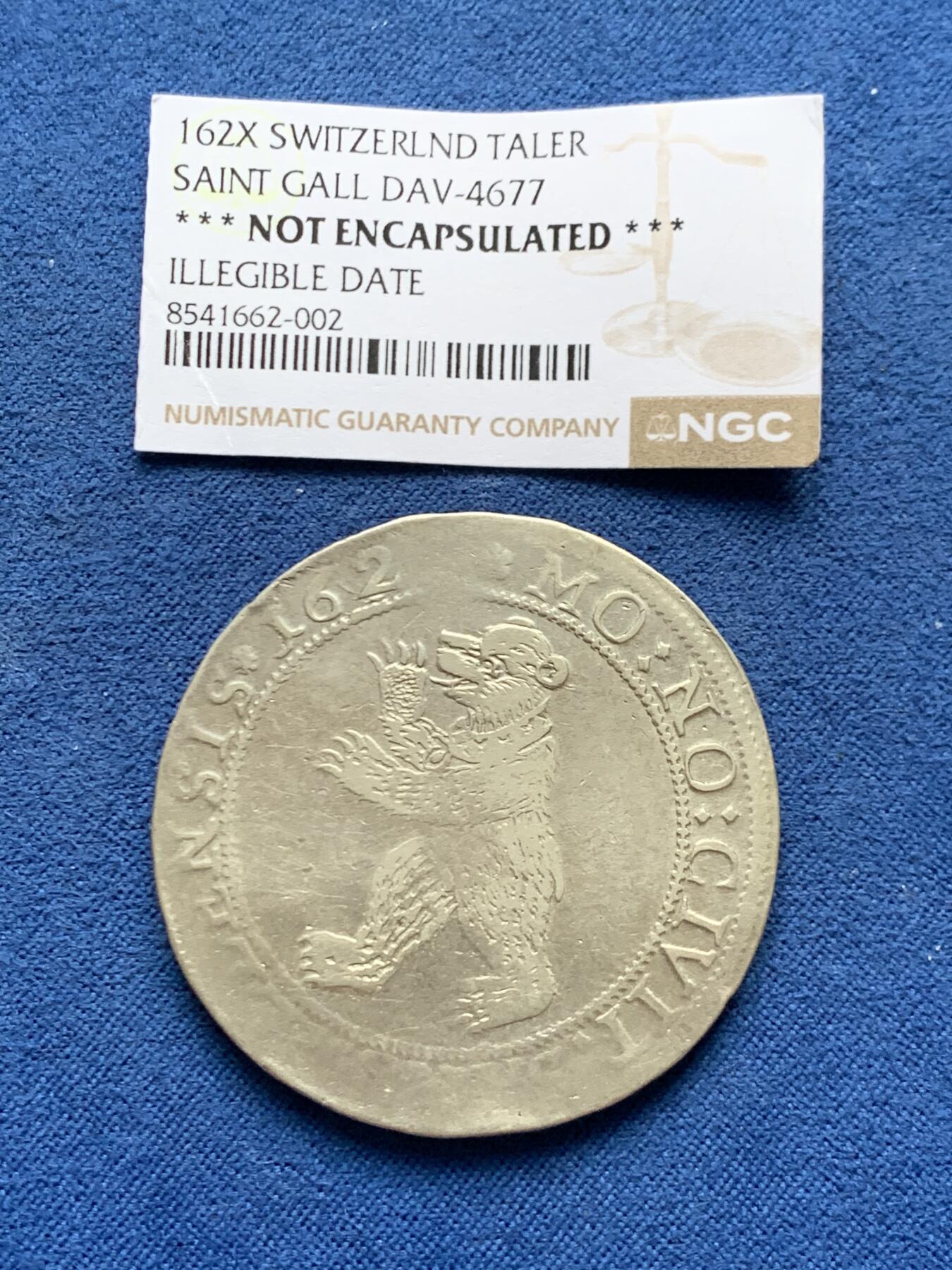 《竞宝斋》第447场 周日，周一，2场连拍 （全场包邮） 瑞士圣加仑162X熊1泰勒银币，具体年份不清，未入盒，细节见图。