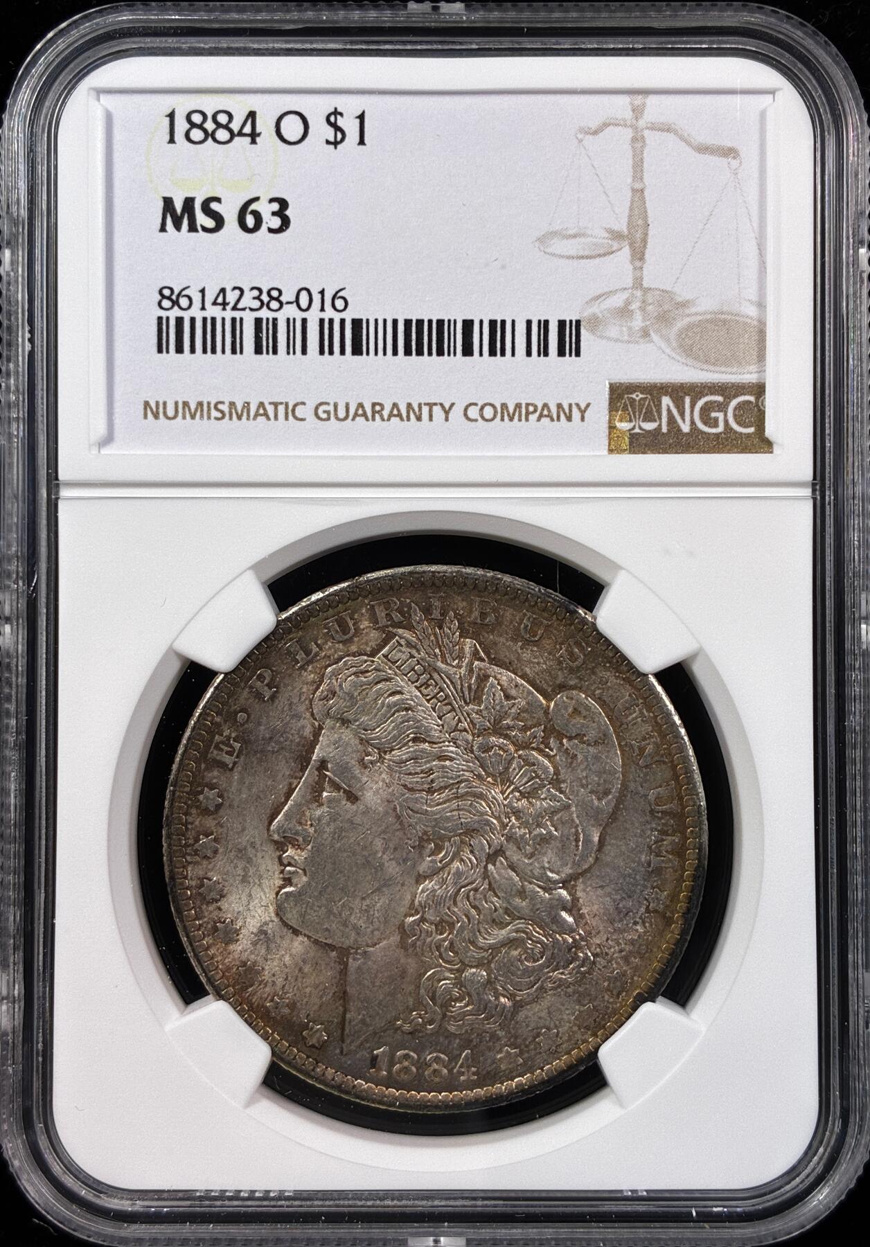 【雨安】【直播拍卖】【世界币章121期-评级币】2025-12-20 周六 19:30 保真 [评级美洲] USA 美国 1美元 摩根 1884年O  NGC-MS63 五彩包浆