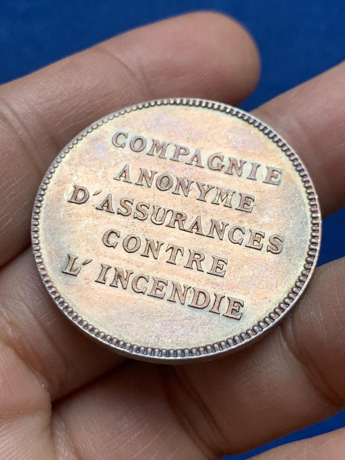 《竞宝斋》第447场 周日，周一，2场连拍 （全场包邮） 法属阿尔及利亚及印支1875年人寿保险公司银代币 蜜蜂银标 18.15克 35mm