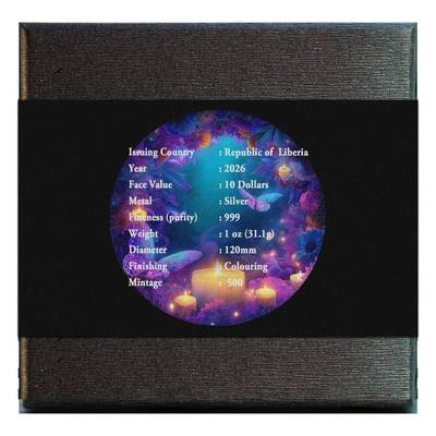 利比里亚2026年梦幻世界系列4亡灵节女神1盎司超大尺寸120毫米双面彩色纪念银币