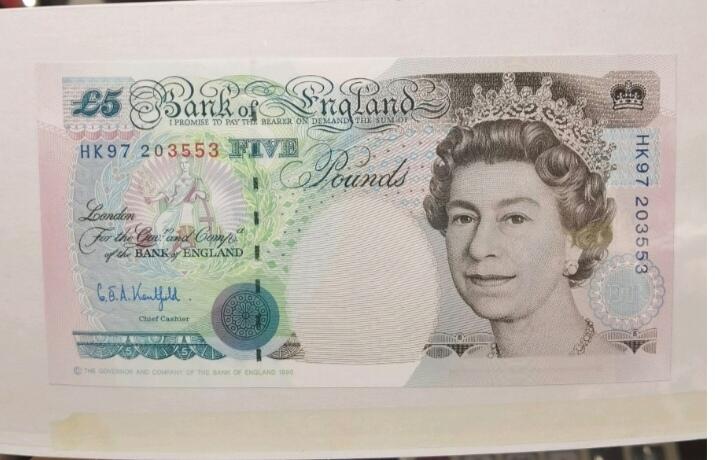 英国 无47 E序 原装册 HK97冠 香港 回归 1997年 5英镑 纪念钞 全新UNC