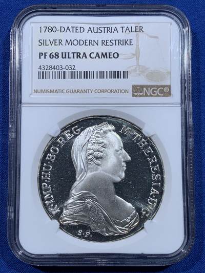 《竞宝斋》第447场 周日，周一，2场连拍 （全场包邮） - NGC PF68UC 奥地利1780大奶妈泰勒精制银币 后铸版