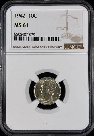 【雨安】【直播拍卖】【世界币章121期-评级币】2025-12-20 周六 19:30 保真 - [评级美洲] USA 美国 10分 (1916-1945) 小飞人 1942年  NGC-MS61