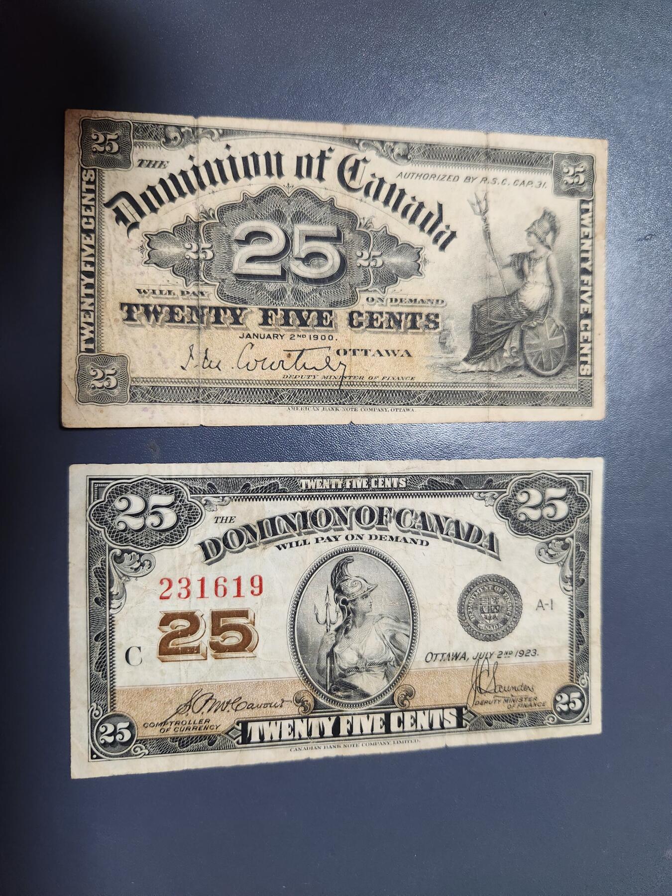 12月13号晚上8点 外国纸币自动截拍第72场 加拿大25分 旧品一对