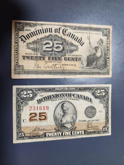 12月13号晚上8点 外国纸币自动截拍第72场 - 加拿大25分 旧品一对